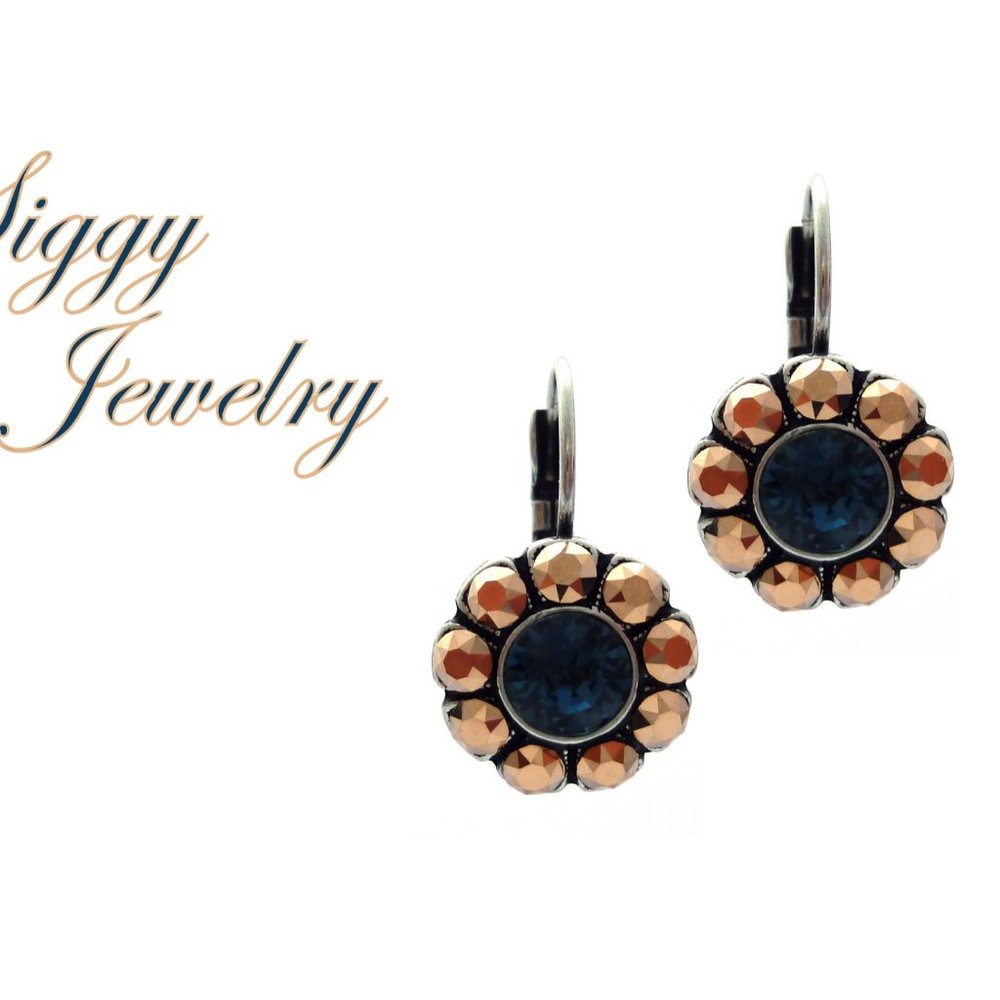 Swarovski Flower Earrings in Montana and Rose Gold